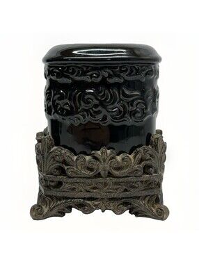 Drake Design Onyx Black Medium Canister Tuscan Scroll NO LID